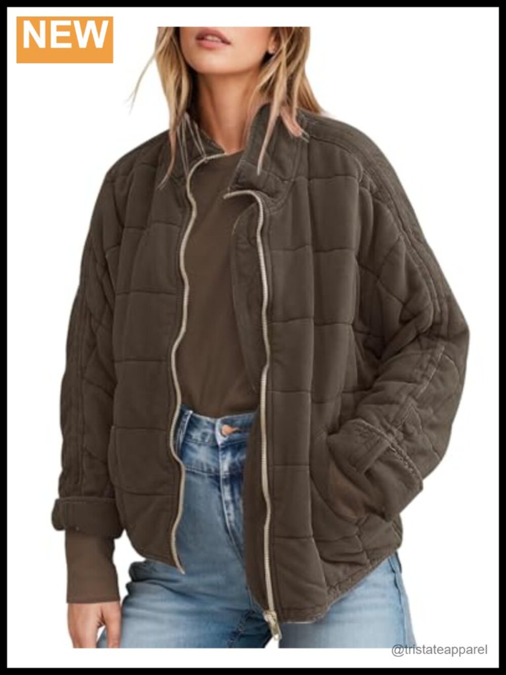 Women's Quilted Suede Coat Winter Full Zip Long Sleeve Warm Jacket Oversized